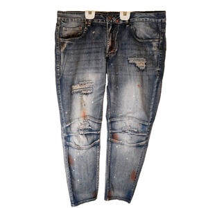 GS-115 Denim DISTRESSED/DESTROYED Stretch COLORFUL Paint Splatter MEN'S Jeans 36
